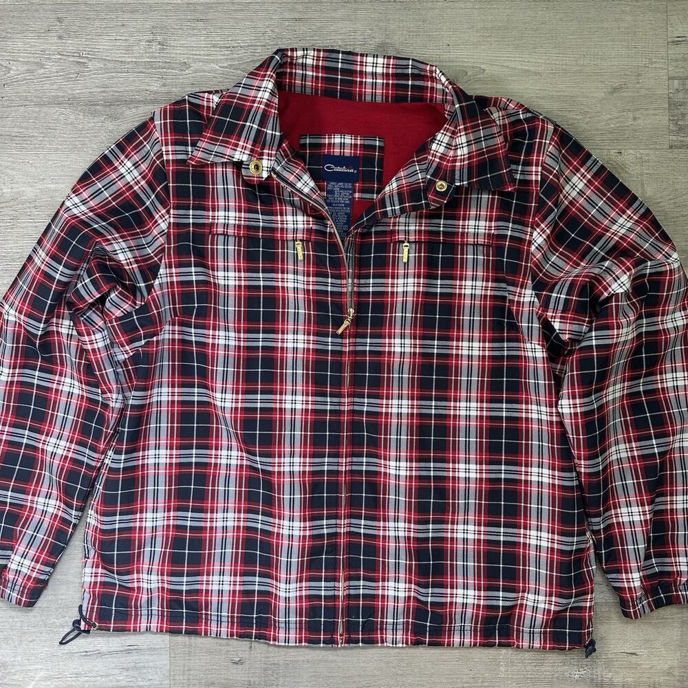 Catalina Plaid Windbreaker Jacket Red Black White Zip Women’s Large Mid-Length